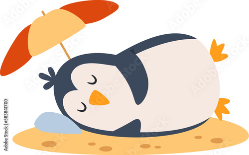 Penguin Lying Under Umbrella