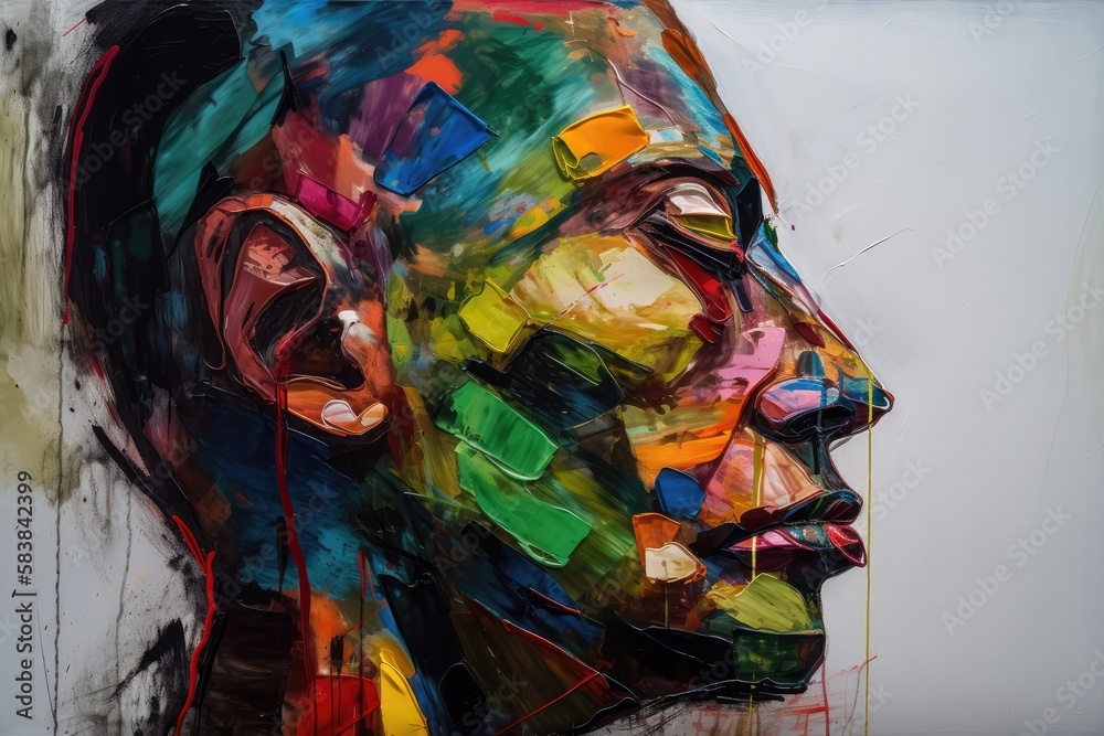 Abstract painting of a mans face with watercolour and oil painting, colored artwork - Generative AI