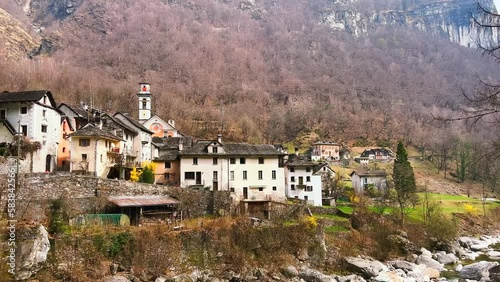 River Maggia and Prato Sornico, Val Lavizzara, Vallemaggia, Switzerland photo