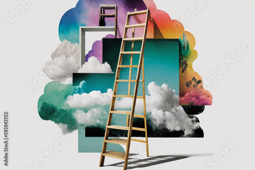 Abstract ladder and clouds. Concept of career growth and development. Generative ai