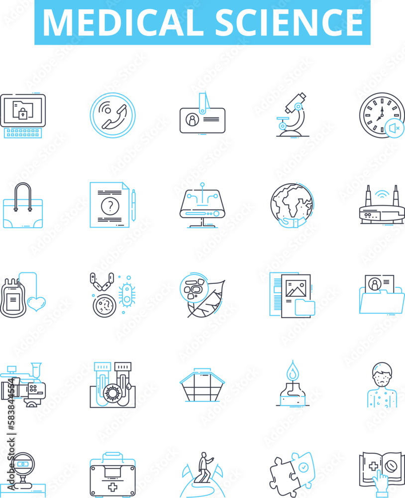 medical Science vector line icons set. Medicine, Biology, Diagnosis, Treatment, Research, Technology, Health illustration outline concept symbols and signs