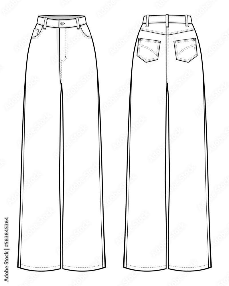High Waist Wide Leg Straight Loose Long Jeans fashion flat technical ...