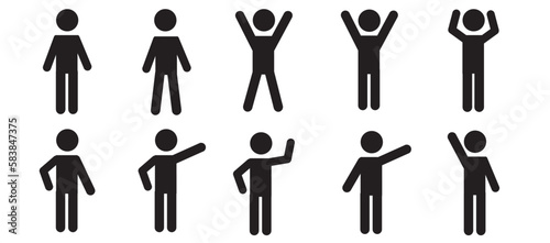 A human figure with different poses and gestures  a set of icons. Pictogram of a human silhouette waving his arms. Isolated on a white background.