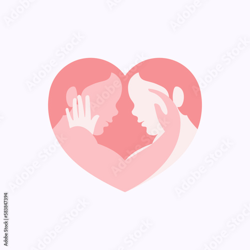 Side view of gay couple caressing each other inside heart shaped frame flat silhouette 
