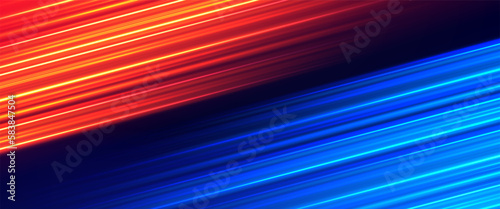 Red blue fast lines. Fast dynamic background. Speed Hot and cold. Light trails with motion effect. Acceleration speed and movement. Sports, racing, gaming, comparison and competition.