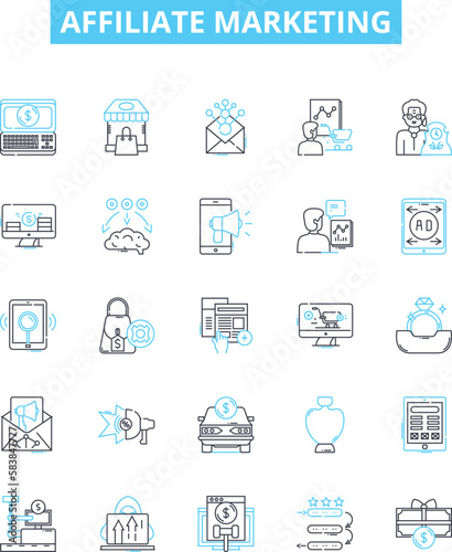 Affiliate marketing vector line icons set. Affiliate, Marketing, Network, Online, Commission, Program, Digital illustration outline concept symbols and signs