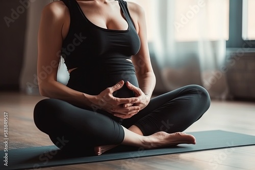 Healthy happy pregnant woman doing yoga meditating illustration generative ai