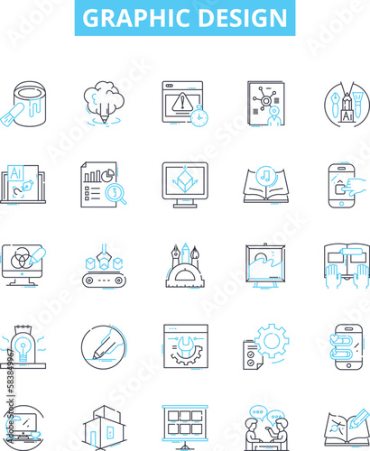 Graphic design vector line icons set. Graphic, Design, Logo, Vector, Typography, Illustration, Art illustration outline concept symbols and signs