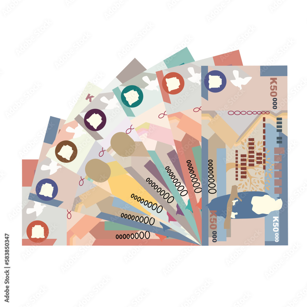Zambian Kwacha Vector Illustration. Zimbabwe money set bundle banknotes. Paper money ZMW. Flat style. Isolated on white background. Simple minimal design. Zambian Kwacha Vector Illustration. Zimbabwe money set bundle banknotes. Paper money ZMW. Flat style. Isolated on white background. Simple minimal design.