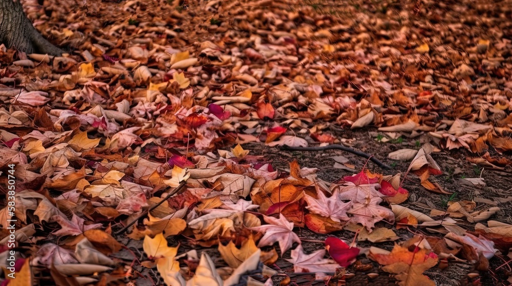 a lot of dry leaves covered on ground, idea for autumn and October fest theme,  Generative Ai