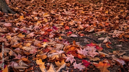 a lot of dry leaves covered on ground, idea for autumn and October fest theme, Generative Ai