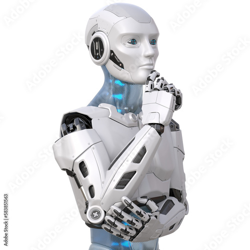 Human like a robot in a pensive posture