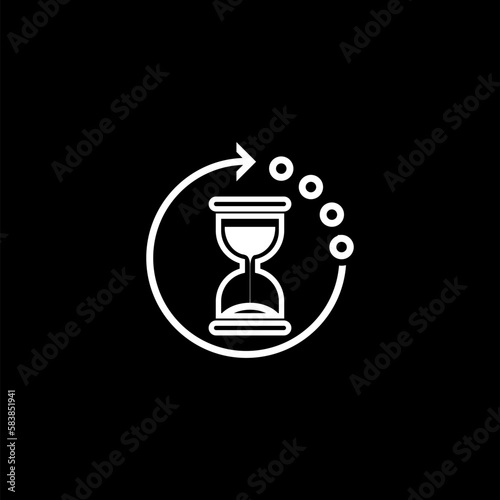 Time hourglass refresh line icon isolated on black background