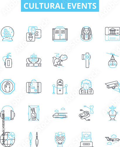 Cultural events vector line icons set. Festivals, Concerts, Parades, Rituals, Traditions, Ceremonies, Pageants illustration outline concept symbols and signs
