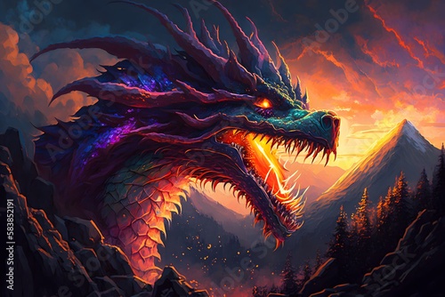 Colorful dragon. Generative AI © PIRMYN