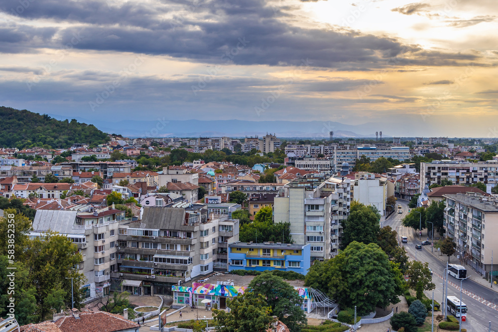 Panorama of Plovdiv city, view from Nebet Tepe hill in Old Town, Bulgaria