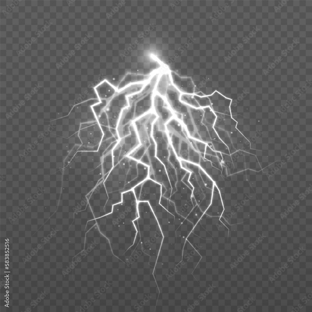 The effect of lightning and lighting, thunderstorm and lightning, symbol of natural strength. Powerful thunderstorm electricity discharge.