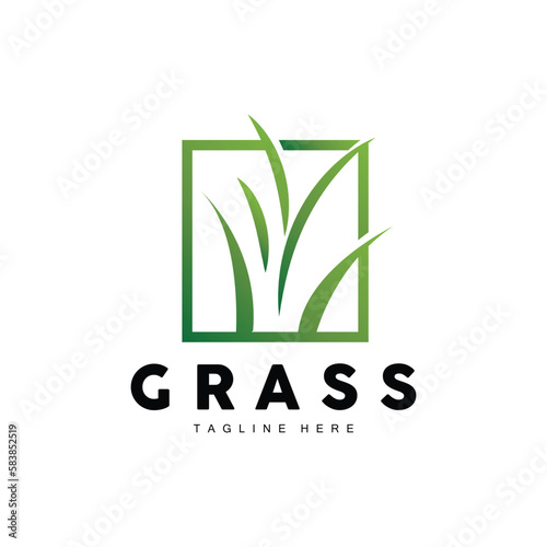 Green Grass Logo Design, Farm Landscape Illustration, Natural Scenery Vector