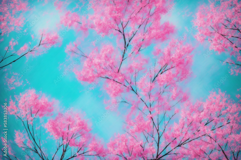 Blooming cherry blossom tree, spring fever, abstract painting style, Generative AI