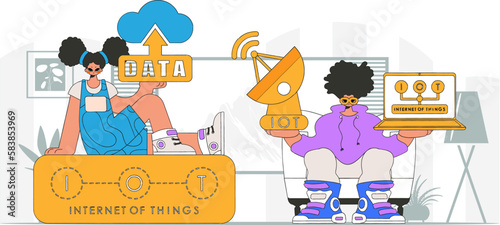 Guy and gal are a duo in the IoT scene, cutting.edge modern avatars.