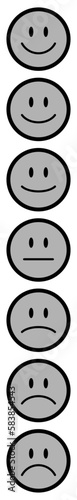7 Graue Stimmungsgesichter Vertikal Schwarzer Rand Positiv zu Negativ