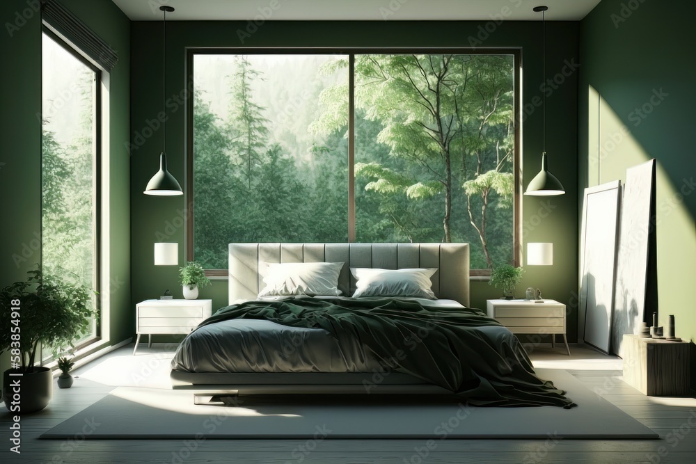 Minimalism design of the interior bedroom. Square view of a large gray