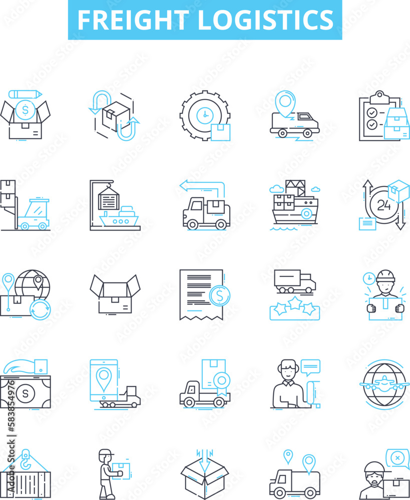 Freight logistics vector line icons set. freight, logistics, shipping, transportation, route, scheduling, delivery illustration outline concept symbols and signs
