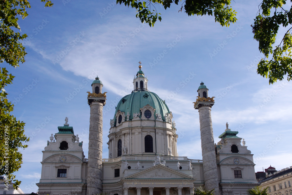 Vienna (Austria). Dome and columns of the Church of St. Charles Borromeo in the city of Vienna.