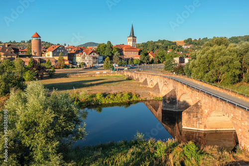 Bridge of Uunification at the former state border between the GDR and the FRG, Werratal valley, Rhon, Vacha, Thuringia, Germany photo