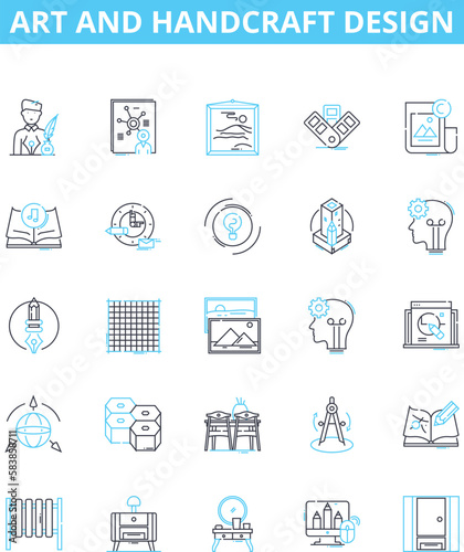 Art and handcraft design vector line icons set. Inspiration, Creativity, Design, Sketch, Draft, Color, Texture illustration outline concept symbols and signs