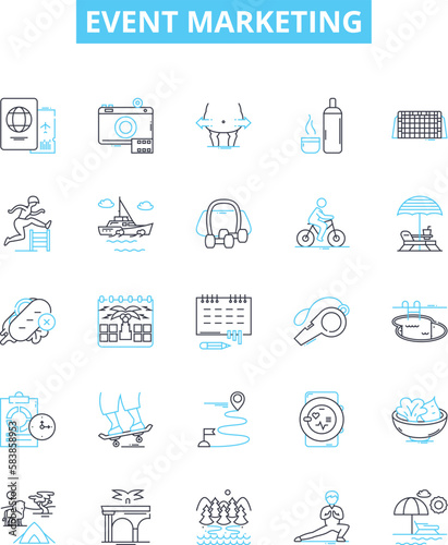 Event marketing vector line icons set. Event, Marketing, Planning, Organizing, Promotion, Advertising, Strategy illustration outline concept symbols and signs