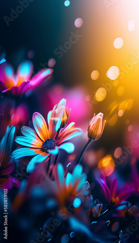 Bokeh Bliss: A Flower with Vibrant Colors that Inspire Joy - Generative Ai photo