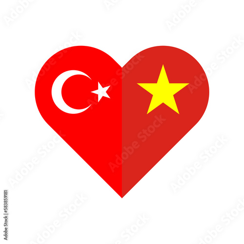 unity concept. heart shape icon of turkey and vietnam flags. vector illustration isolated on white background