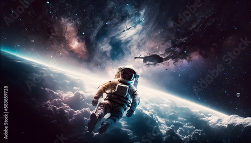 Astronaut in the wonderful space. Generative AI © PIRMYN