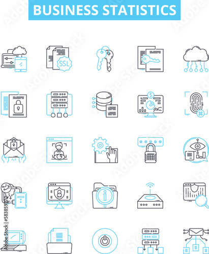 Business statistics vector line icons set. Business, Statistics, Data, Analytics, Management, Marketing, Finance illustration outline concept symbols and signs