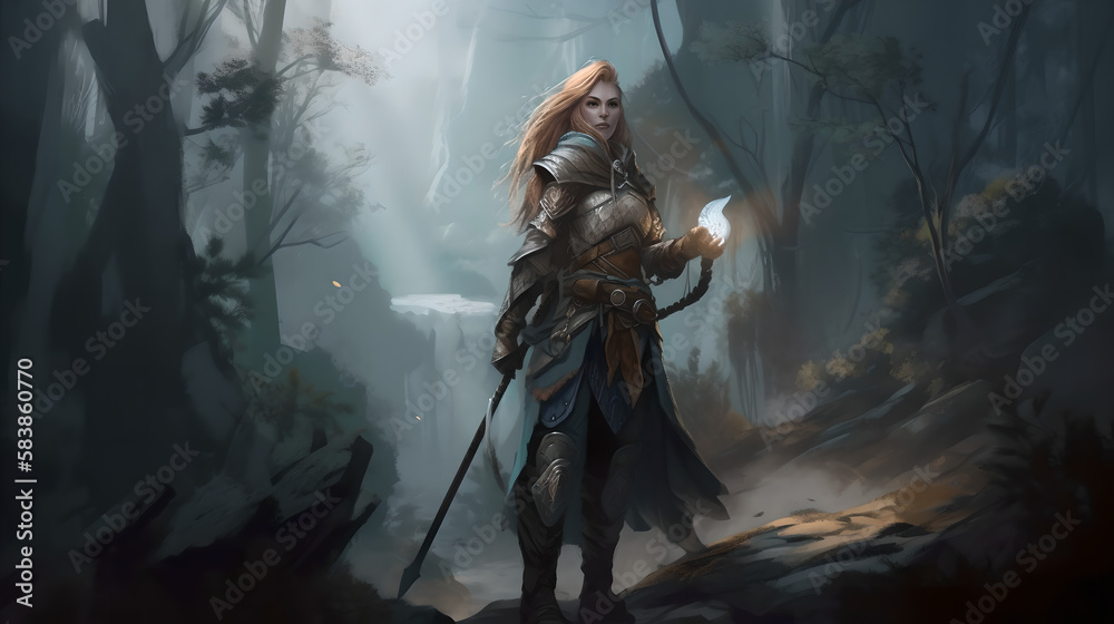 fantasy female character in a cool background (ai generated)