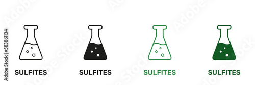 Chemical Sulfate in Product Line and Silhouette Icon Set. Chemistry Preservative Green and Black Pictogram. Synthetic Ingredient Symbol Collection on White Background. Isolated Vector Illustration