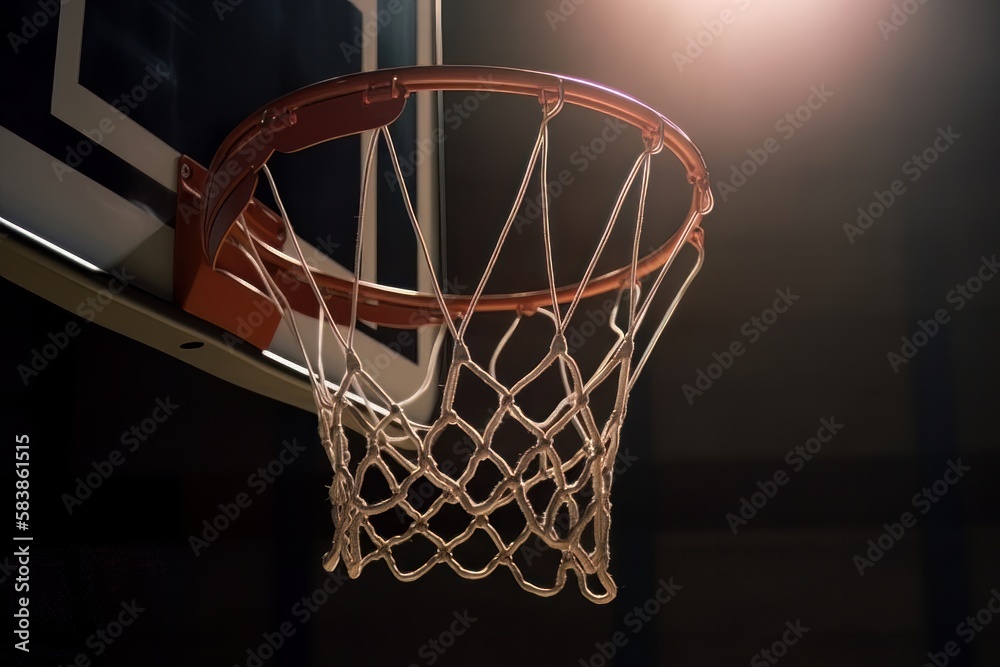 Basketball in hoop close up. Generative ai