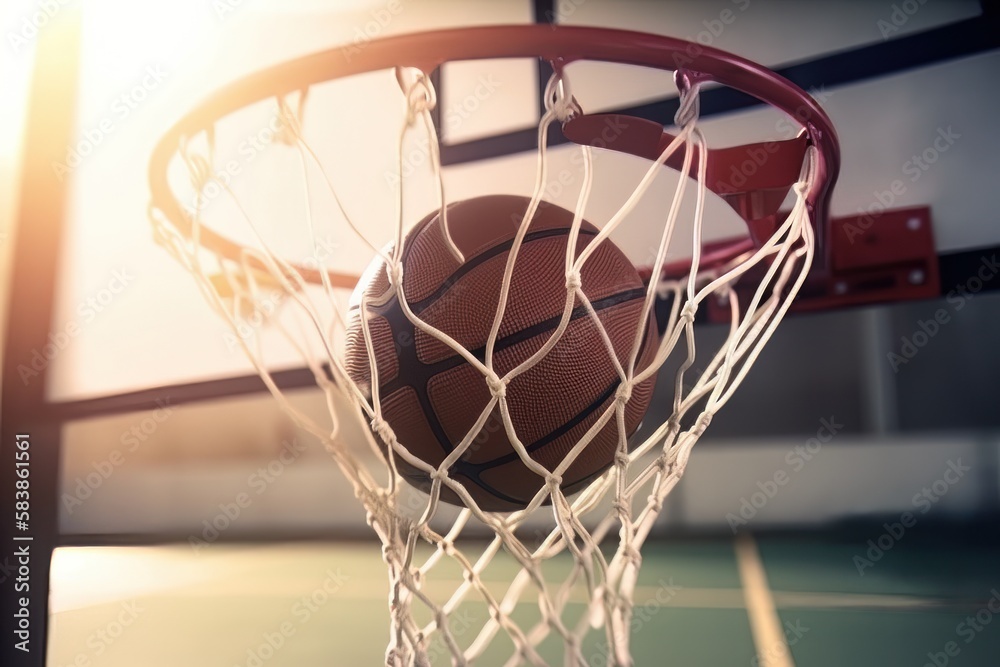 Basketball in hoop close up. Generative ai