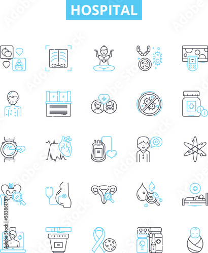 Hospital vector line icons set. Hospital, Medical, Care, Treatment, Facility, Emergency, Clinic illustration outline concept symbols and signs