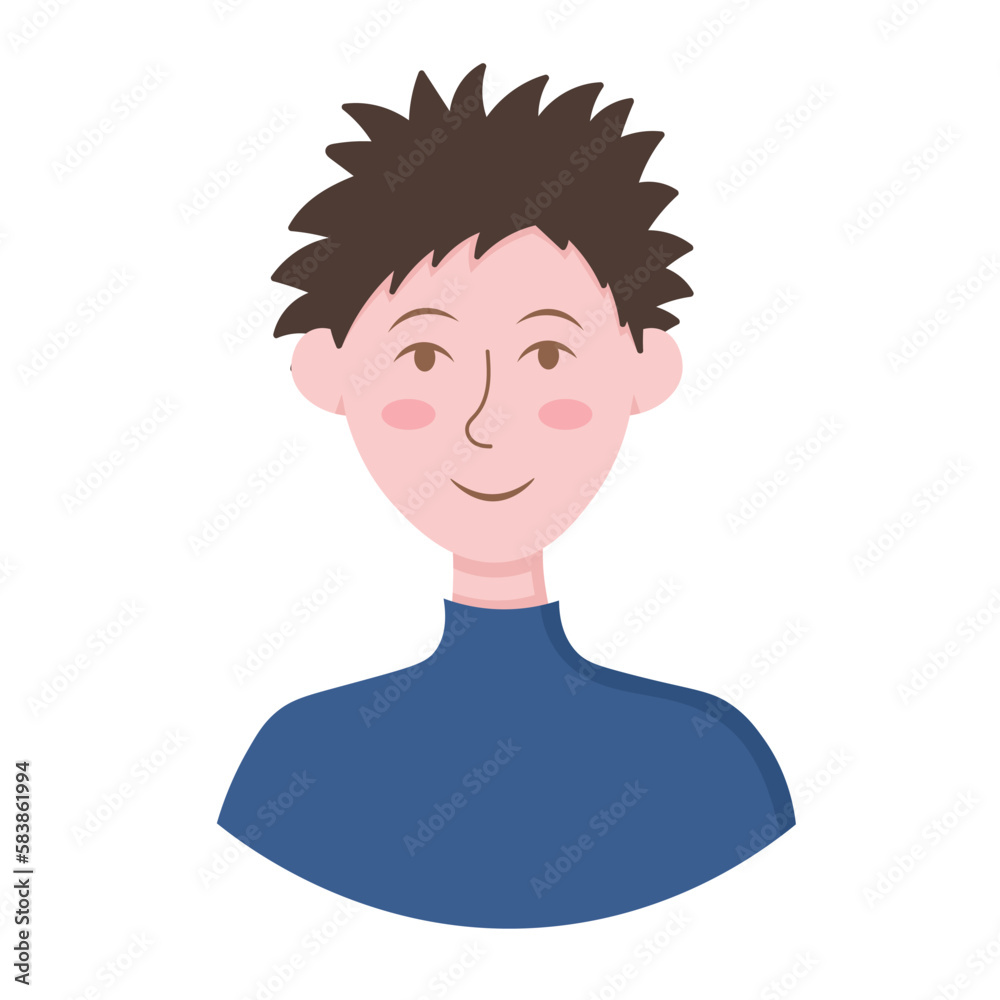 Doodle Flat Clipart. Simple portrait, avatar of a young man. All Objects Are Repainted.