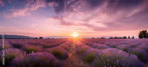 Picturesque field of lavender. Based on Generative AI