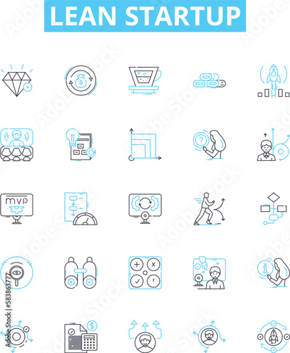 Lean startup vector line icons set. Lean, Startup, Iterate, MVP, Agile, KPI, Prototype illustration outline concept symbols and signs