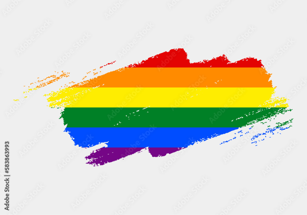 Obraz premium Rainbow Pride Flag painted with brush on white background. LGBT rights concept. Modern pride parades poster. Vector illustration