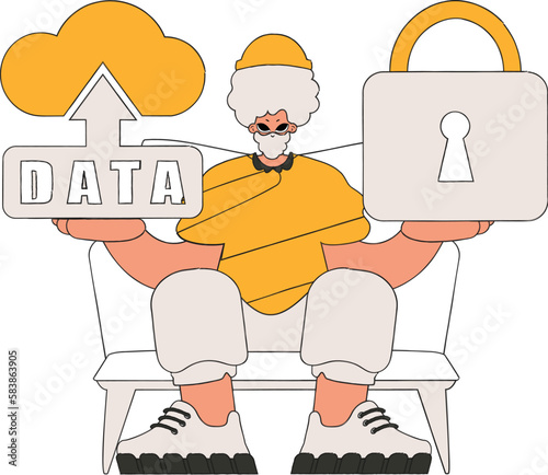 Person with cloud storage and padlock symbolizing data safety. photo