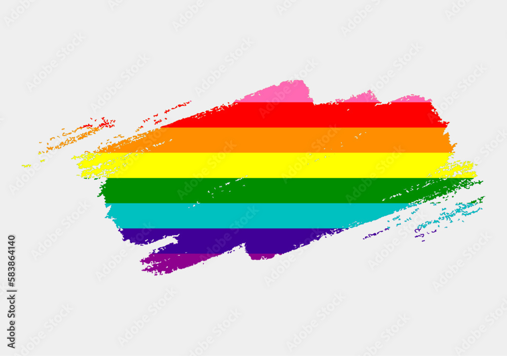 Obraz premium Rainbow Flag (Eight Stripe Version) painted with brush on white background. LGBT rights concept. Modern pride parades poster. Vector illustration