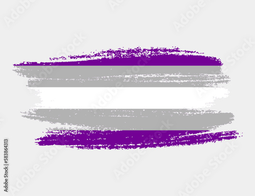 Grey Asexuality Flag painted with brush on white background. LGBT rights concept. Modern pride parades poster. Vector illustration