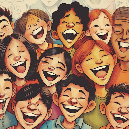 group of children faces. laughter day