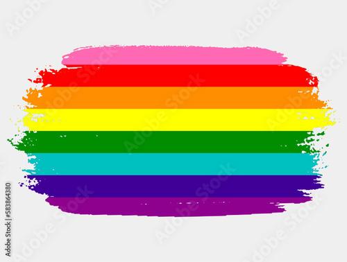Rainbow Flag (Eight Stripe Version) painted with brush on white background. LGBT rights concept. Modern pride parades poster. Vector illustration
