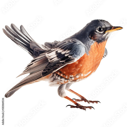 Studio shot captures a robin bird's redbreast in perfect detail. Generative AI.